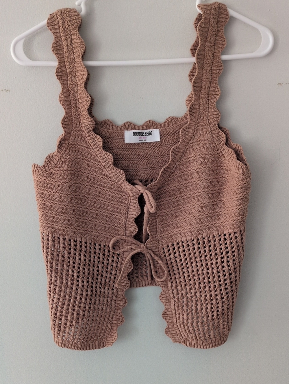 Tan Brown Cotton Blend Vest Knit Crochet Size Small